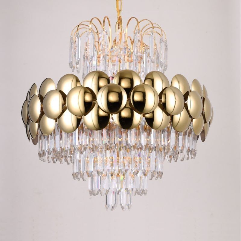 Lampada a sospensione in cristallo placcata oro 60 cm, 9 luci E12/E14