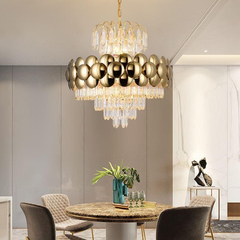 Lampada a sospensione in cristallo placcata oro 60 cm, 9 luci E12/E14