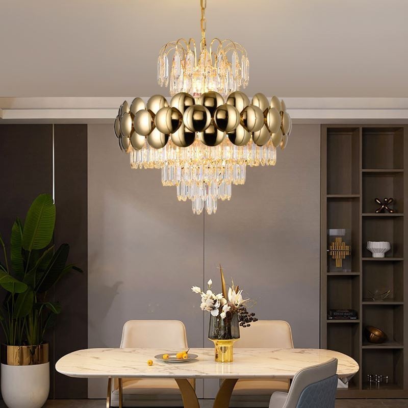 Lampada a sospensione in cristallo placcata oro 60 cm, 9 luci E12/E14