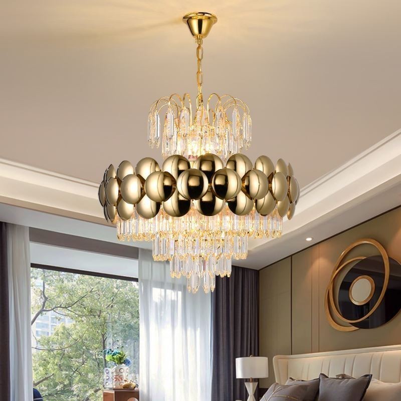 Lampada a sospensione in cristallo placcata oro 60 cm, 9 luci E12/E14