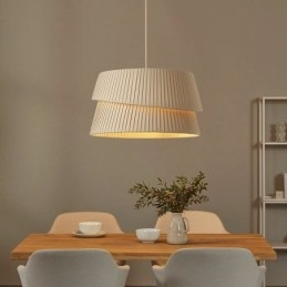 Lampada a sospensione stile crema francese con paralume in tessuto a doppio strato E26/E27