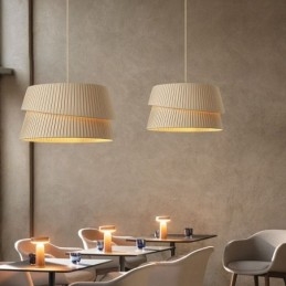 Lampada a sospensione stile crema francese con paralume in tessuto a doppio strato E26/E27