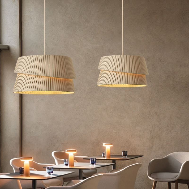Lampada a sospensione stile crema francese con paralume in tessuto a doppio strato E26/E27