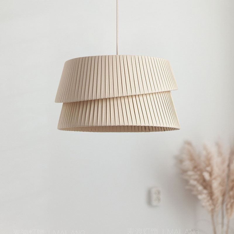 Lampada a sospensione stile crema francese con paralume in tessuto a doppio strato E26/E27