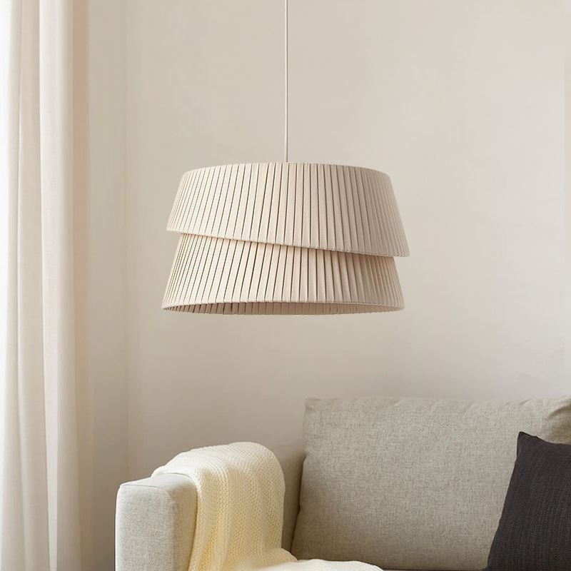 Lampada a sospensione stile crema francese con paralume in tessuto a doppio strato E26/E27
