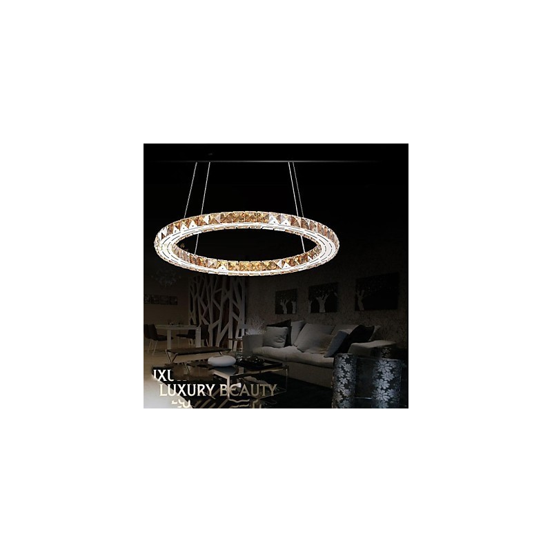 Lampada a sospensione moderna in cristallo K9 ambra, anello rotondo 30 cm
