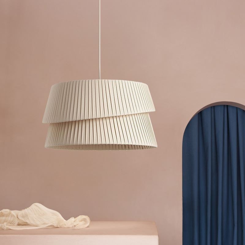 Lampada a sospensione stile crema francese con paralume in tessuto a doppio strato E26/E27