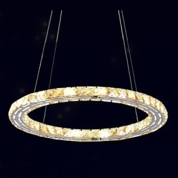 Lampada a sospensione moderna in cristallo K9 ambra, anello rotondo 30 cm