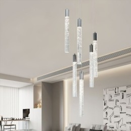 Lampada a sospensione LED in cristallo cromato a grappolo