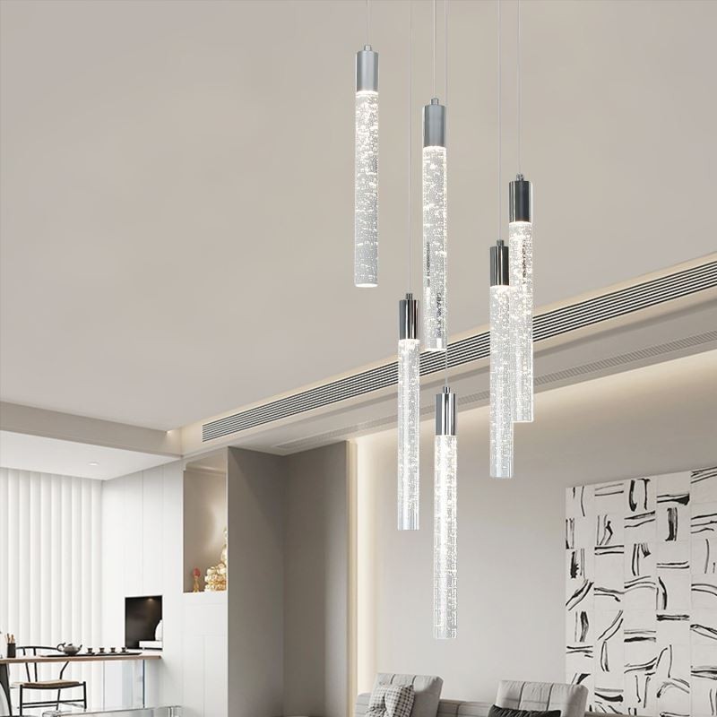 Lampada a sospensione LED in cristallo cromato a grappolo