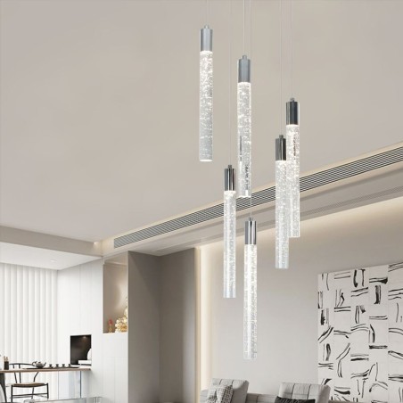 Lampada a sospensione LED in cristallo cromato a grappolo