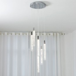 Lampada a sospensione LED in cristallo cromato a grappolo