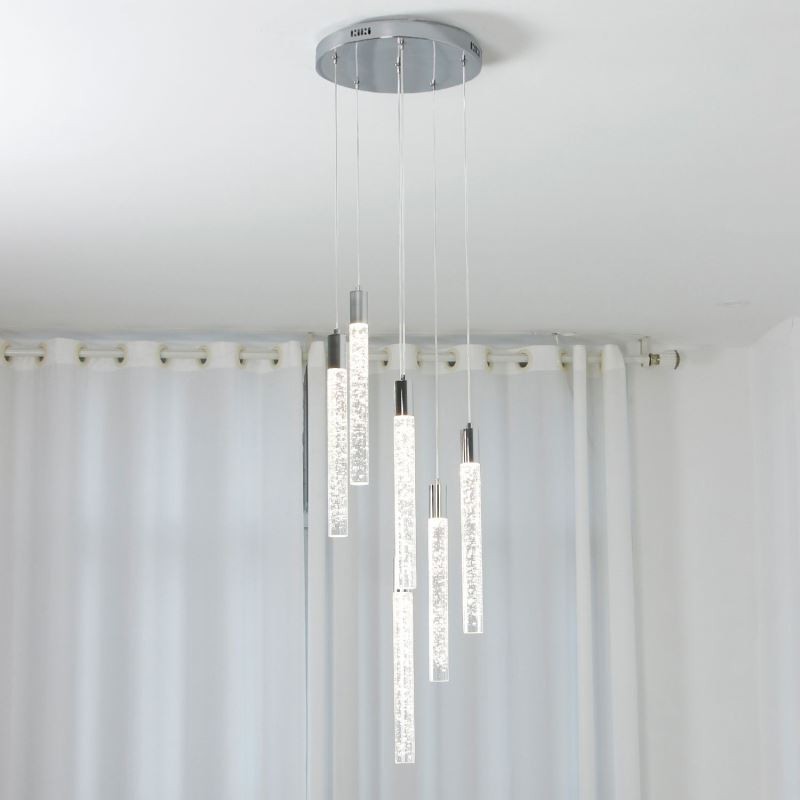 Lampada a sospensione LED in cristallo cromato a grappolo