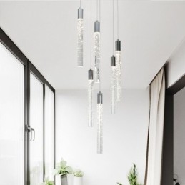 Lampada a sospensione LED in cristallo cromato a grappolo