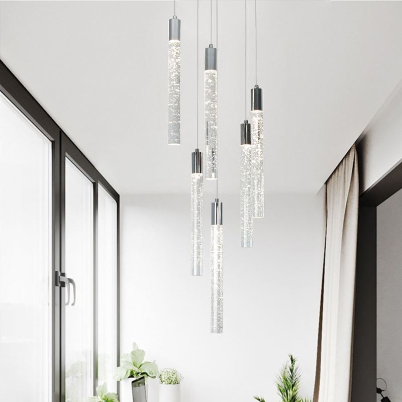 Lampada a sospensione LED in cristallo cromato a grappolo