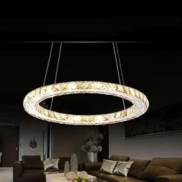 Lampada a sospensione moderna in cristallo K9 ambra, anello rotondo 30 cm