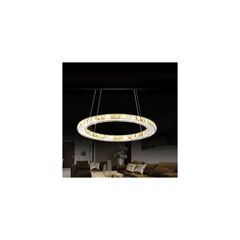 Lampada a sospensione moderna in cristallo K9 ambra, anello rotondo 30 cm