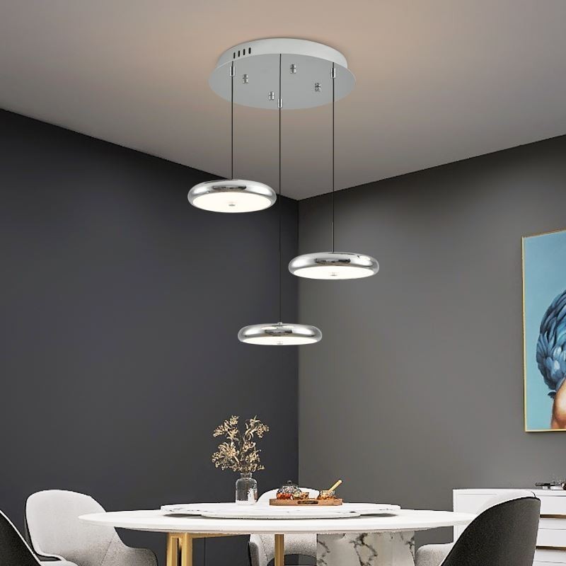 Lampada a sospensione rotonda a 3 teste, 50 W, luce tricromatica, cavo regolabile 150 cm