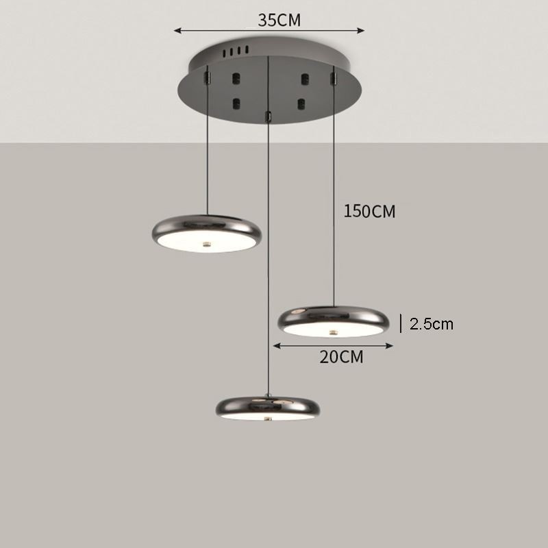 Lampada a sospensione rotonda a 3 teste, 50 W, luce tricromatica, cavo regolabile 150 cm