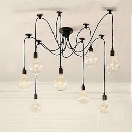 Lampadario a sospensione vintage country a bulbo, 2 livelli, nero e trasparente