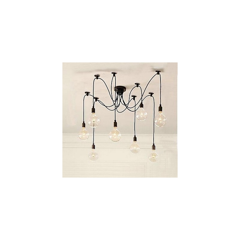 Lampadario a sospensione vintage country a bulbo, 2 livelli, nero e trasparente