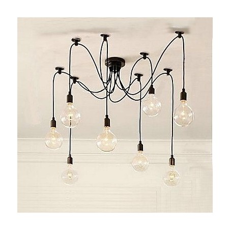 Lampadario a sospensione vintage country a bulbo, 2 livelli, nero e trasparente