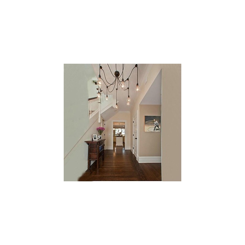 Lampadario a sospensione vintage country a bulbo, 2 livelli, nero e trasparente