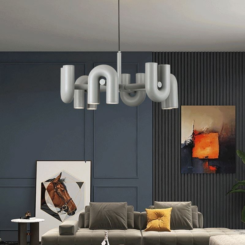 Lampada a sospensione rotonda in ferro battuto a forma di U, paralume orientabile 90°