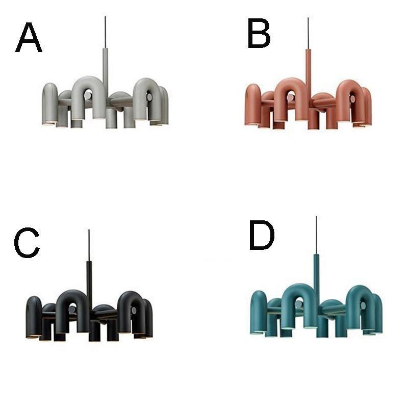 Lampada a sospensione rotonda in ferro battuto a forma di U, paralume orientabile 90°