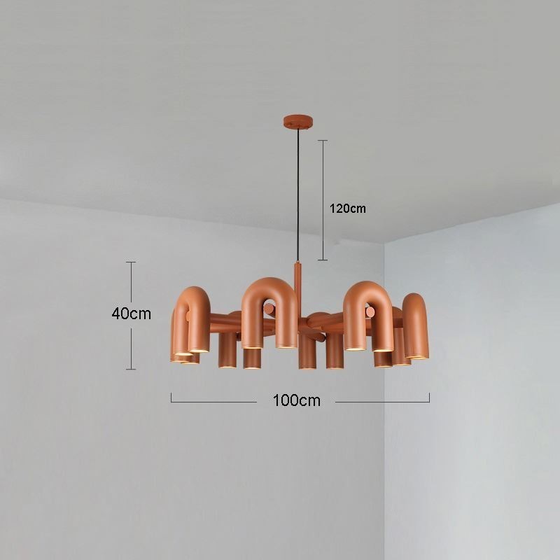Lampada a sospensione rotonda in ferro battuto a forma di U, paralume orientabile 90°
