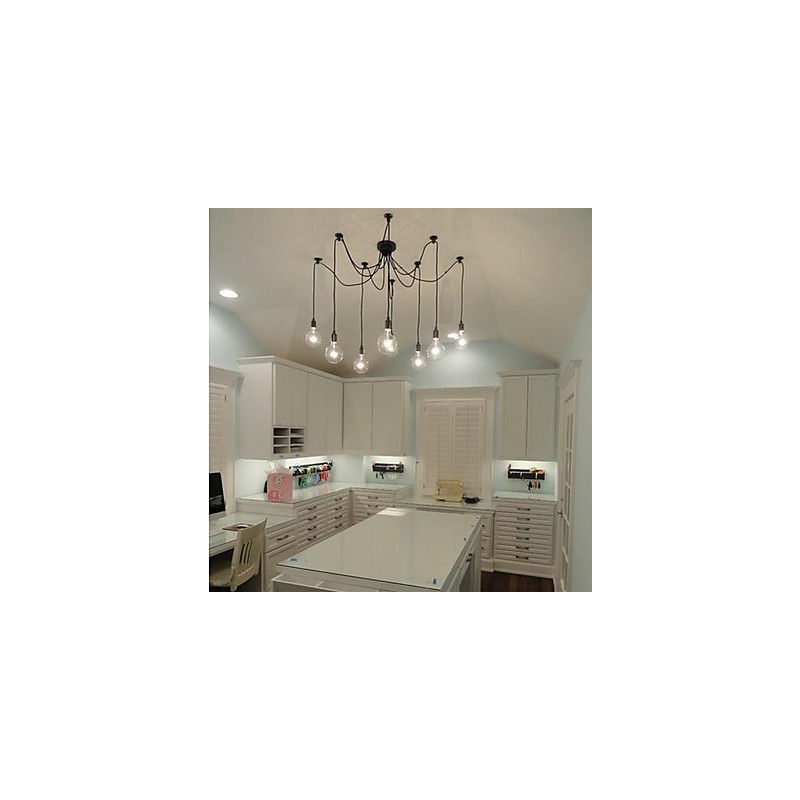 Lampadario a sospensione vintage country a bulbo, 2 livelli, nero e trasparente