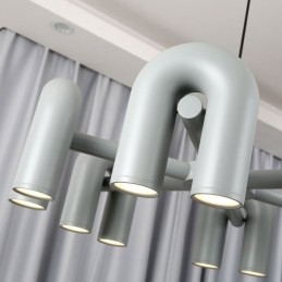 Lampada a sospensione rotonda in ferro battuto a forma di U, paralume orientabile 90°