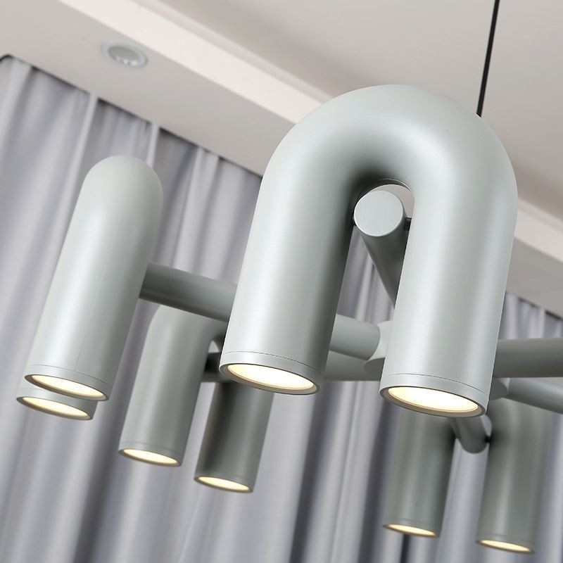 Lampada a sospensione rotonda in ferro battuto a forma di U, paralume orientabile 90°
