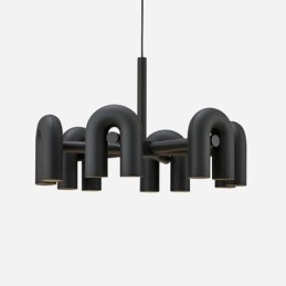Lampada a sospensione rotonda in ferro battuto a forma di U, paralume orientabile 90°