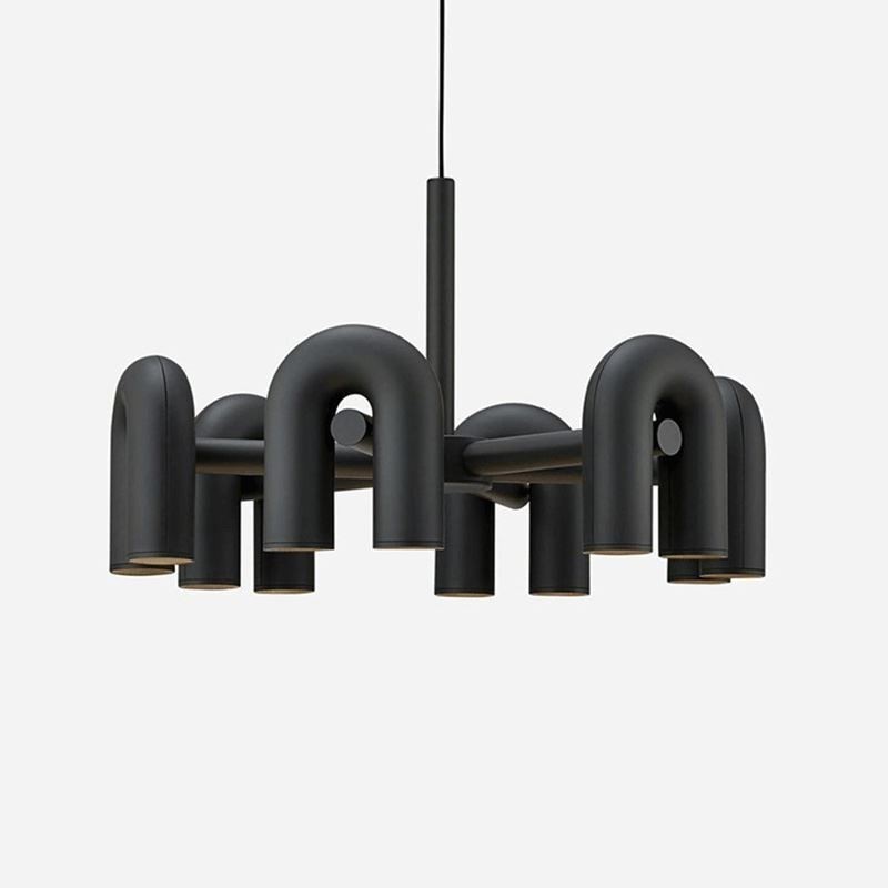Lampada a sospensione rotonda in ferro battuto a forma di U, paralume orientabile 90°