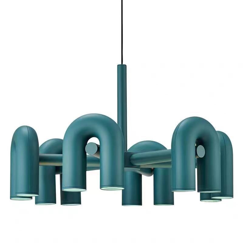Lampada a sospensione rotonda in ferro battuto a forma di U, paralume orientabile 90°