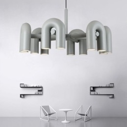 Lampada a sospensione rotonda in ferro battuto a forma di U, paralume orientabile 90°