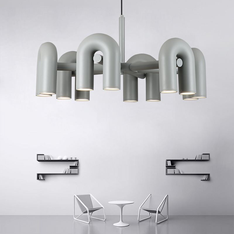Lampada a sospensione rotonda in ferro battuto a forma di U, paralume orientabile 90°