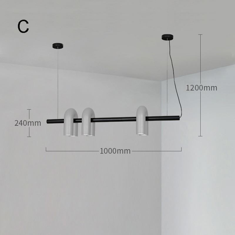 Lampada a sospensione in ferro battuto a forma di U con paralume girevole 90°