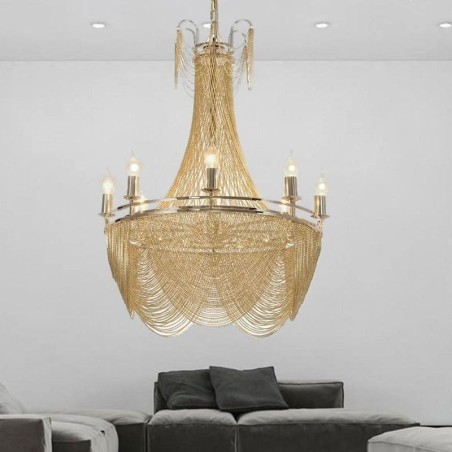 Lampada a sospensione in alluminio a catena decorativa con nappe oro/argento