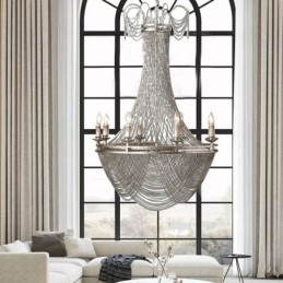 Lampada a sospensione in alluminio a catena decorativa con nappe oro/argento