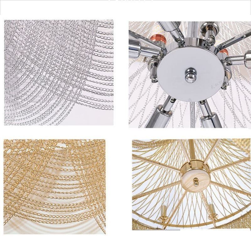Lampada a sospensione in alluminio a catena decorativa con nappe oro/argento
