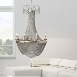 Lampada a sospensione in alluminio a catena decorativa con nappe oro/argento