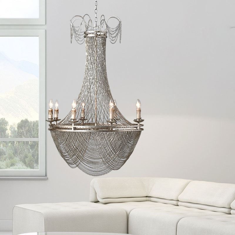 Lampada a sospensione in alluminio a catena decorativa con nappe oro/argento