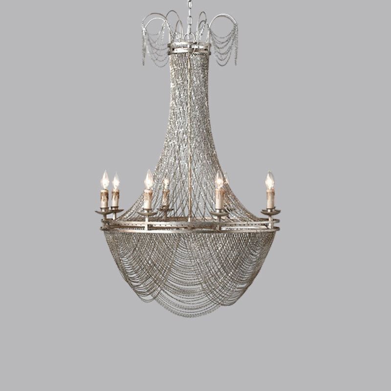 Lampada a sospensione in alluminio a catena decorativa con nappe oro/argento