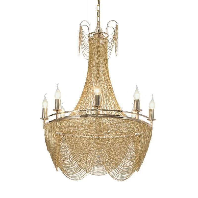 Lampada a sospensione in alluminio a catena decorativa con nappe oro/argento