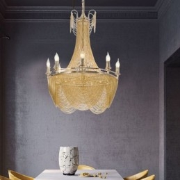 Lampada a sospensione in alluminio a catena decorativa con nappe oro/argento