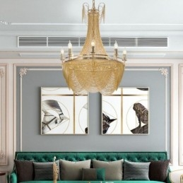 Lampada a sospensione in alluminio a catena decorativa con nappe oro/argento