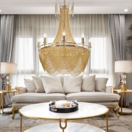 Lampada a sospensione in alluminio a catena decorativa con nappe oro/argento