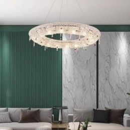 Lampada a sospensione in cristallo moderna con struttura in acciaio inox